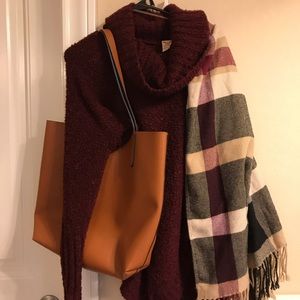 Oversized maroon or wine cowl tunic sweater